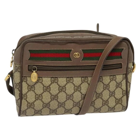 GUCCI GG Supreme Web Sherry Line Bag PVC Beige Gold 001 44 6655 Auth 131721 - Picture 1 of 15